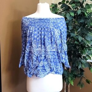 BeachLunchLounge Blue and White Strapless Top